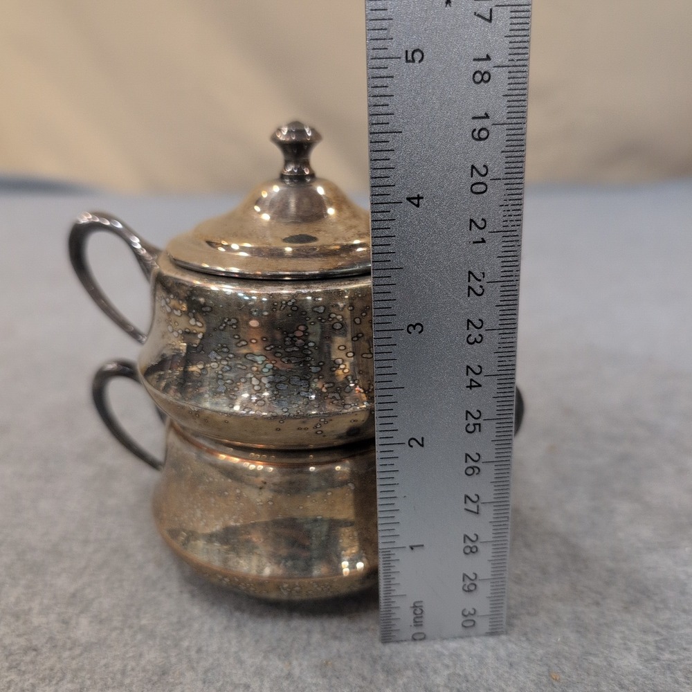 Vintage Stacking Silverplate Teapot and Sugar Bowl Set Wolf Crown Hallmarks - Picture 9 of 9